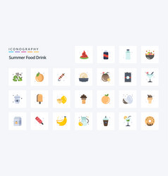 25 Summer Food Drink Flat Color Icon Pack