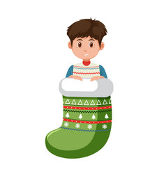 A Boy In Christmas Stocking Isolated