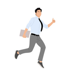 Business Man Character Running With Thumb Up