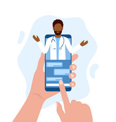 Hands Holding Smartphone With Black Man Doctor