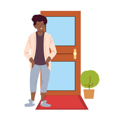 Black Man Cartoon In Front Door Design