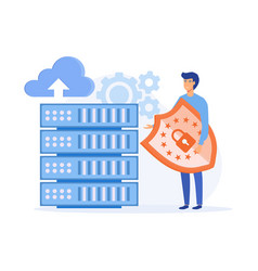 Concept Of Secured Database Man Holding Shield