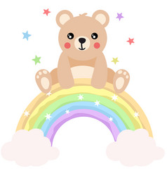 Happy Teddy Bear On Top Of The Rainbow