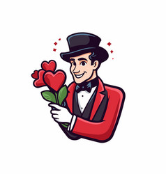 A Man In Bowler Hat Holding Bouquet Of Flowers