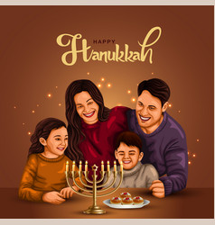 Happy Family Celebrating Hanukkah At Home