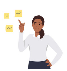 Young Businesswoman Point At Sticky Notes With