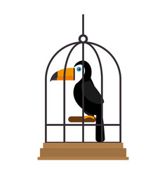 Cute Bird Toucan In Cage Mascot