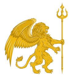 Winged Rampant Lion With Trident