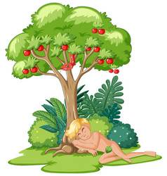 Adam And Eve Snake Apple Tree Sleep