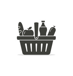 Basket With Food Icon Grocery Shopping Isolated