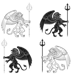 Winged Rampant Lion With Trident