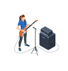 Isometric Realistic Electric Guitar Woman Playing