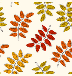 Seamless Pattern With Rowan Leaf In Line Art Flat