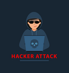 Hacker Attack Man In A Black Hoodie Is Sitting