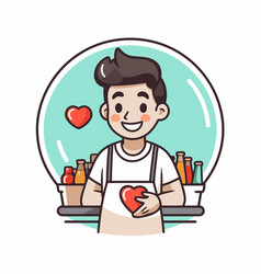 Cute Boy In Apron With Heart Hand