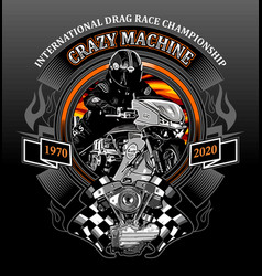 V Twin Engine With Dragrace Racer Background