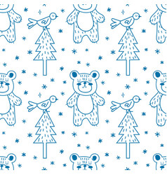 Forest Seamless Pattern With Cute Line Animals