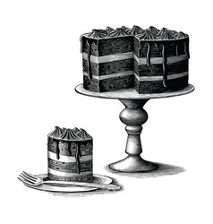 Brownie Cake Hand Drawn Vintage Engraving Style