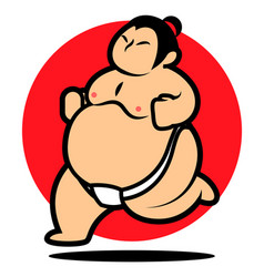 Cartoon Cute Japanese Sumo Player Running