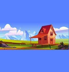 Cottage On Field At Mountain Valley Landscape