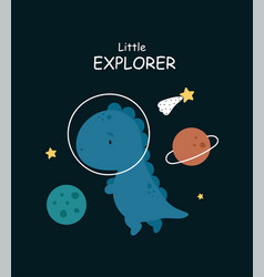 Cute Cartoon Poster With Dinosaur In Space