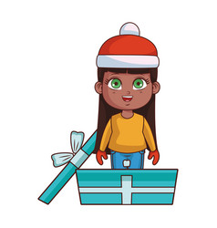 Girl With Winter Clothes Inside Gift Box