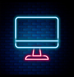 Glowing Neon Line Computer Monitor Screen Icon