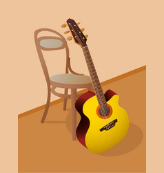 An Acoustic Guitar On The Chair