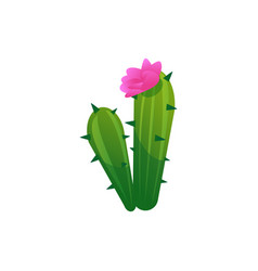 Cartoon Succulent Cactus With Blooming Flower