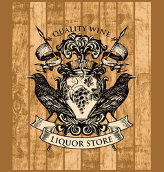 Coat Arms For Liquor Store On Wooden Background