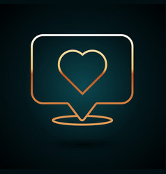 Gold Line Like And Heart Icon Isolated On Dark