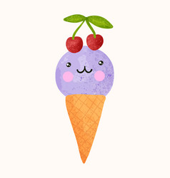 Kawaii Cute Ice Cream Waffle Cone With Cherry