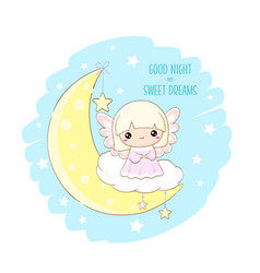 Cute Christmas Angel On Moon Inscription Good