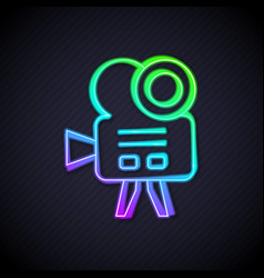 Glowing Neon Line Retro Cinema Camera Icon