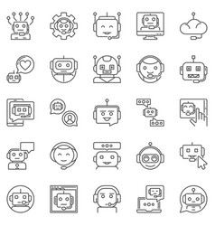 Chatbot Outline Icons Set - Chat Bots Online Chat