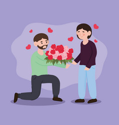 Gay Couple Giving Flowers