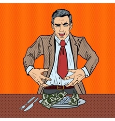 Pop Art Rich Greedy Businessman Eating Money