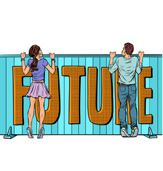 Young Man And Girl Look To The Future