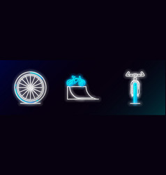 Set Line Bicycle Wheel And On Street Ramp Icon