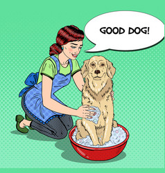 Pop Art Happy Woman Washing Dog