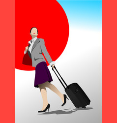 Business Woman With Suitcase Color 3d