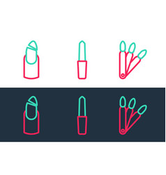 Set Line False Nails Broken And Nail File Icon