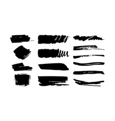 Set Of Black Paint Ink Grunge Brush Strokes Flat