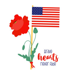 Memorial Day American Flag With Red Poppy Flower