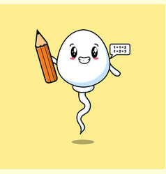 Sperm Cute Cartoon Clever Student With Pencil