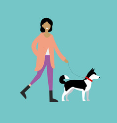 Black Woman Walking The Dog In Park Outdoor