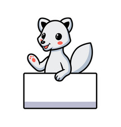 Cute Little Arctic Fox Cartoon With Blank Sign