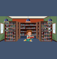 Young Boy Reading In Library