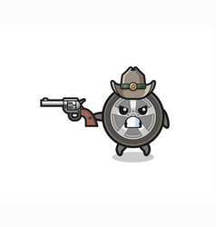 Car Wheel Cowboy Shooting With A Gun