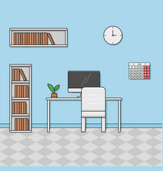 Cartoon Style Room Home Office With Table Desktop